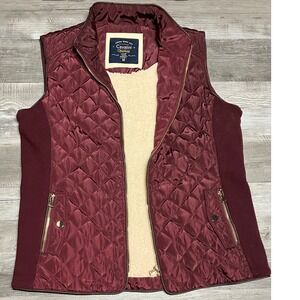 Cavalini Original Quilted Sherpa Lined Vest Burgundy Gold Zipper Women's M
